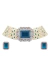 Auraa Trends_Blue Diamonds, Stones Bead Layered Pendant Choker Set _Online_at_Aza_Fashions