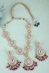 Shop_Auraa Trends_Red Diamonds, Beads Tear Drop Shaped Pendant Necklace Set _at_Aza_Fashions