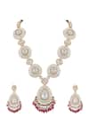 Auraa Trends_Red Diamonds, Beads Tear Drop Shaped Pendant Necklace Set _Online_at_Aza_Fashions