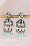 Shop_Auraa Trends_Grey Kundan Embellished Jhumkas _at_Aza_Fashions