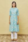 Samyukta Singhania_Blue Rayon Flower Print Kurta_at_Aza_Fashions