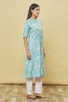 Samyukta Singhania_Blue Rayon Flower Print Kurta_Online_at_Aza_Fashions