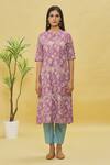 Samyukta Singhania_Purple Rayon Floral Print Straight Kurta_Online_at_Aza_Fashions