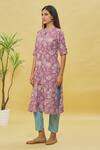 Shop_Samyukta Singhania_Purple Rayon Floral Print Straight Kurta_Online_at_Aza_Fashions
