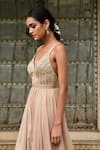 Taro_Beige Lurex Embroidery Thread Sweetheart Neck Gulmohar Mirror A-line Dress _Online_at_Aza_Fashions