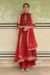 Buy_Taro_Red Chiffon Embroidery Zari Round High Sindhuri Yoke Anarkali Set  _at_Aza_Fashions