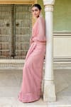 Taro_Pink Lurex Woven Stripe Gulbahar Saree With Unstitched Blouse Piece_Online_at_Aza_Fashions