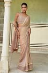 Buy_Taro_Beige Lurex Woven Gulnaar Border Embroidered Saree With Unstitched Blouse Piece_at_Aza_Fashions