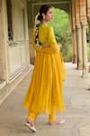 Shop_Taro_Yellow Satin Woven Dew Drops V Neck Kaner Yoke Embellished Anarkali Set _at_Aza_Fashions