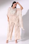 Buy_Sakshi Girri_Beige Chiffon Printed Floral Notched Kaftan Pant Set  _Online_at_Aza_Fashions