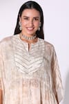 Shop_Sakshi Girri_Beige Chiffon Printed Floral Notched Kaftan Pant Set  _Online_at_Aza_Fashions