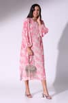 Buy_Sakshi Girri_Pink Crepe Printed Floral Round Midi Dress  _Online_at_Aza_Fashions