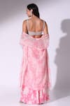 Sakshi Girri_Pink Crepe Printed Floral Leaf Draped Skirt Cape Set_at_Aza_Fashions