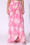Buy_Sakshi Girri_Pink Crepe Printed Floral Leaf Draped Skirt Cape Set