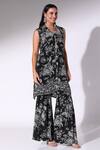 Buy_SAKSHI GIRRI_Black Crepe Stones V-neck Sleeveless Printed Tunic And Sharara Set_Online_at_Aza_Fashions