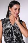 SAKSHI GIRRI_Black Crepe Stones V-neck Sleeveless Printed Tunic And Sharara Set_at_Aza_Fashions