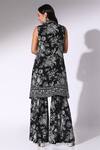 Shop_SAKSHI GIRRI_Black Crepe Stones V-neck Sleeveless Printed Tunic And Sharara Set_at_Aza_Fashions