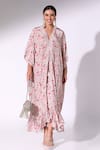 Buy_Sakshi Girri_Pink Crepe Print Ditzy Bloom V Floral Kaftan With Asymmetric Skirt  _at_Aza_Fashions