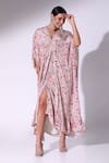 Buy_Sakshi Girri_Pink Crepe Print Ditzy Bloom V Floral Kaftan With Asymmetric Skirt  _Online_at_Aza_Fashions