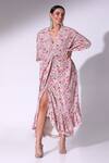 Shop_Sakshi Girri_Pink Crepe Print Ditzy Bloom V Floral Kaftan With Asymmetric Skirt  _at_Aza_Fashions