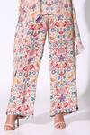 Sakshi Girri_Multi Color Chiffon Print Botanical Notched V Asymmetric Kaftan With Pant _Online_at_Aza_Fashions