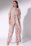 Buy_Sakshi Girri_Multi Color Chiffon Print Botanical Notched V Asymmetric Kaftan With Pant _Online_at_Aza_Fashions