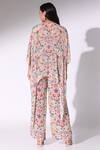 Shop_Sakshi Girri_Multi Color Chiffon Print Botanical Notched V Asymmetric Kaftan With Pant _at_Aza_Fashions