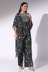 Buy_Sakshi Girri_Black Chiffon Print Gardenia Notched V Asymmetric Kaftan With Pant _Online_at_Aza_Fashions