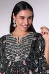Shop_Sakshi Girri_Black Chiffon Print Gardenia Notched V Asymmetric Kaftan With Pant _Online_at_Aza_Fashions
