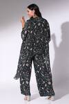 Shop_Sakshi Girri_Black Chiffon Print Gardenia Notched V Asymmetric Kaftan With Pant _at_Aza_Fashions