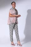 Buy_Sakshi Girri_Pink Crepe Print Ditzy Flora Lapel Collar Petunia Bloom Kaftan Cape Pant Set _Online_at_Aza_Fashions