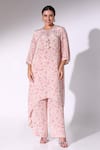 Buy_Sakshi Girri_Pink Crepe Print Lily Bloom Round Kurta Palazzo Set _at_Aza_Fashions