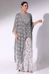 Buy_Sakshi Girri_Blue Chiffon Print Floral Notched V Bloom Asymmetric Kaftan With Pant  _Online_at_Aza_Fashions