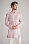 Shop_Sawan Gandhi_Purple Georgette Embroidered Thread And Cut Dana Work Rose Kurta Set _at_Aza_Fashions