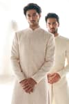 Buy_Sawan Gandhi_Ivory Georgette Embroidered Thread And Sequin Work Sherwani Set _at_Aza_Fashions