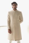 Buy_Sawan Gandhi_Ivory Georgette Embroidered Thread And Gota Work Leaf Sherwani Set _at_Aza_Fashions