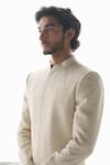 Shop_Sawan Gandhi_Ivory Georgette Embroidered Thread And Gota Work Leaf Sherwani Set _at_Aza_Fashions