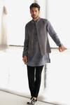 Buy_Sawan Gandhi_Grey Velvet Embroidered Cord And Cut Dana Work Bundi Kurta Set _at_Aza_Fashions
