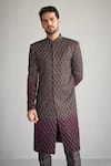 Buy_Sawan Gandhi_Wine Georgette Embroidery Cutdana Chequered Sherwani With Pant _at_Aza_Fashions