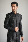 Shop_Sawan Gandhi_Black Velvet Embellished Sequins Sherwani With Pant _at_Aza_Fashions