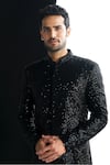 Sawan Gandhi_Black Velvet Embellished Sequins Sherwani With Pant _Online_at_Aza_Fashions