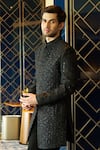 Shop_Sawan Gandhi_Black Georgette Embroidered Chikankari Sherwani With Pant _at_Aza_Fashions