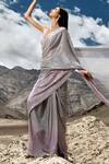 Shop_Sawan Gandhi_Grey Georgette Sequins, Cut Work Square Neck Ombre Saree Blouse Set_at_Aza_Fashions