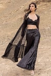 Buy_Sawan Gandhi_Black Georgette Embroidered Sequin Scoop Cutdana And Cape Pant Set For Women_at_Aza_Fashions