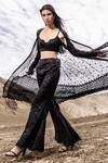 Shop_Sawan Gandhi_Black Georgette Embroidered Sequin Scoop Cutdana And Cape Pant Set For Women_at_Aza_Fashions