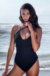 La Paz_Black Econyl (regenerated 80% Textured Cancun Swimsuit  _Online_at_Aza_Fashions