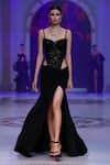 Buy_Neeta Lulla_Black Guipure Lace Embellished Crystals Sweetheart Neck Bodice Gown _at_Aza_Fashions