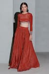 Buy_Rishi and Vibhuti_Red Crepe Print Geometric Round Neck Lehenga With Blouse _at_Aza_Fashions