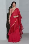 Buy_Rishi and Vibhuti_Red Organza And Georgette Embellished Sequins V Ruffled Skirt Saree With Blouse _at_Aza_Fashions