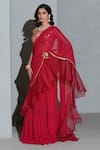 Shop_Rishi and Vibhuti_Red Organza And Georgette Embellished Sequins V Ruffled Skirt Saree With Blouse _at_Aza_Fashions